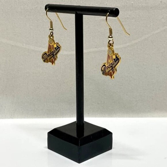 LA Dodgers Baseball Earrings Vintage Official MLB 1989 Gold Dangle Hook Pierced - Picture 4 of 15